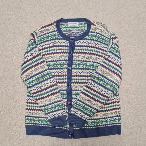 VTG Alfred Dunner Cardigan Sweater Womens LARGE Fair Isle Crew Neck Casual - Picture 1 of 7